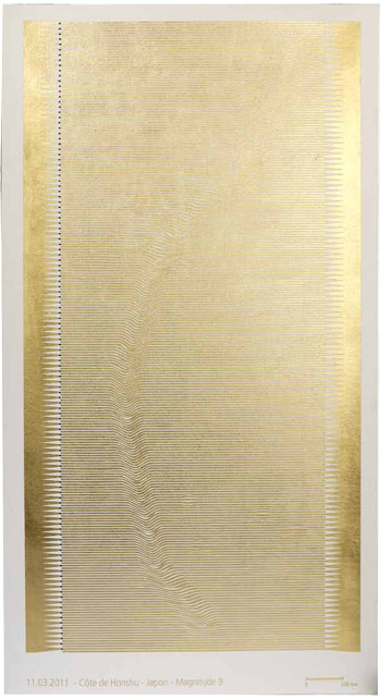 © Stéfane Perraud, 11.03.2011 Côte Est de Honshu , Magnitude 9, 80x 50 cm Circuit imprimé à la feuille d’or, sans DEL